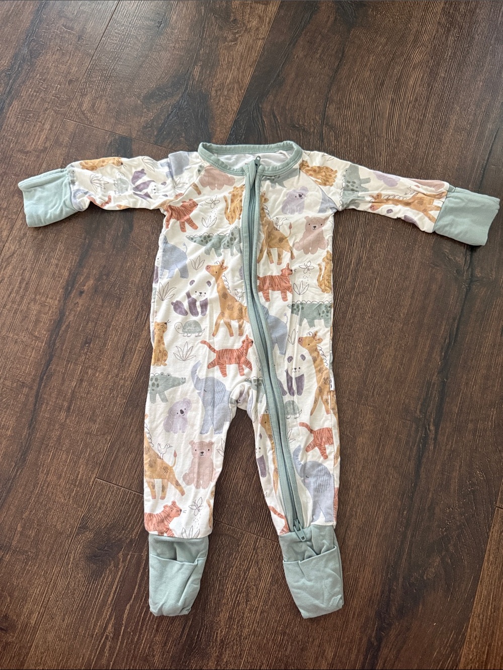 Little Sleepies Bamboo Woodland Animal Zipper Footie in Sage Trim